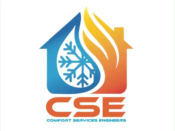 CSE Comfort Services Engineers logo with a house, snowflake and flame